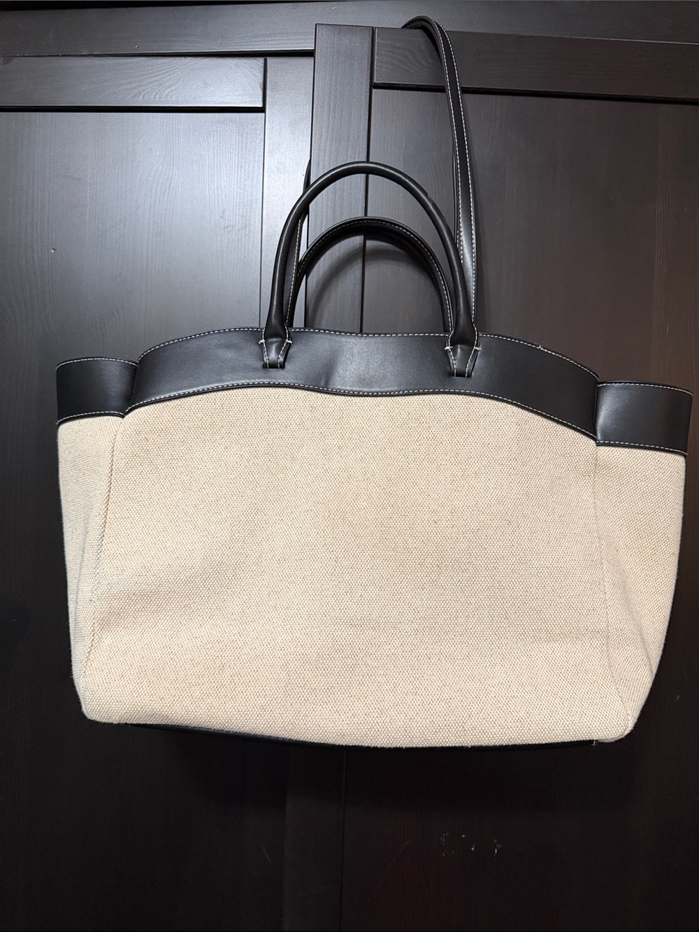 H&M canvas bag with faux leather trim and handles new